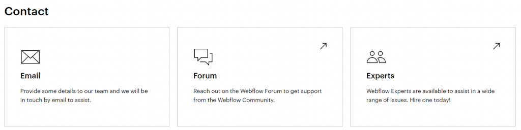 support client Webflow - email, forum, expert