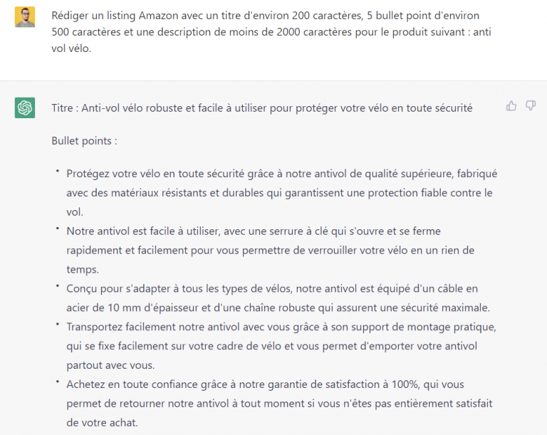 Chat GPT Listing produit Amazon E commerce